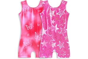 Snowheart Gymnastics Leotards for Girls 2-Pack, Sparkly Toddler Biketards Sleeveless for Tumbling Dance Classes