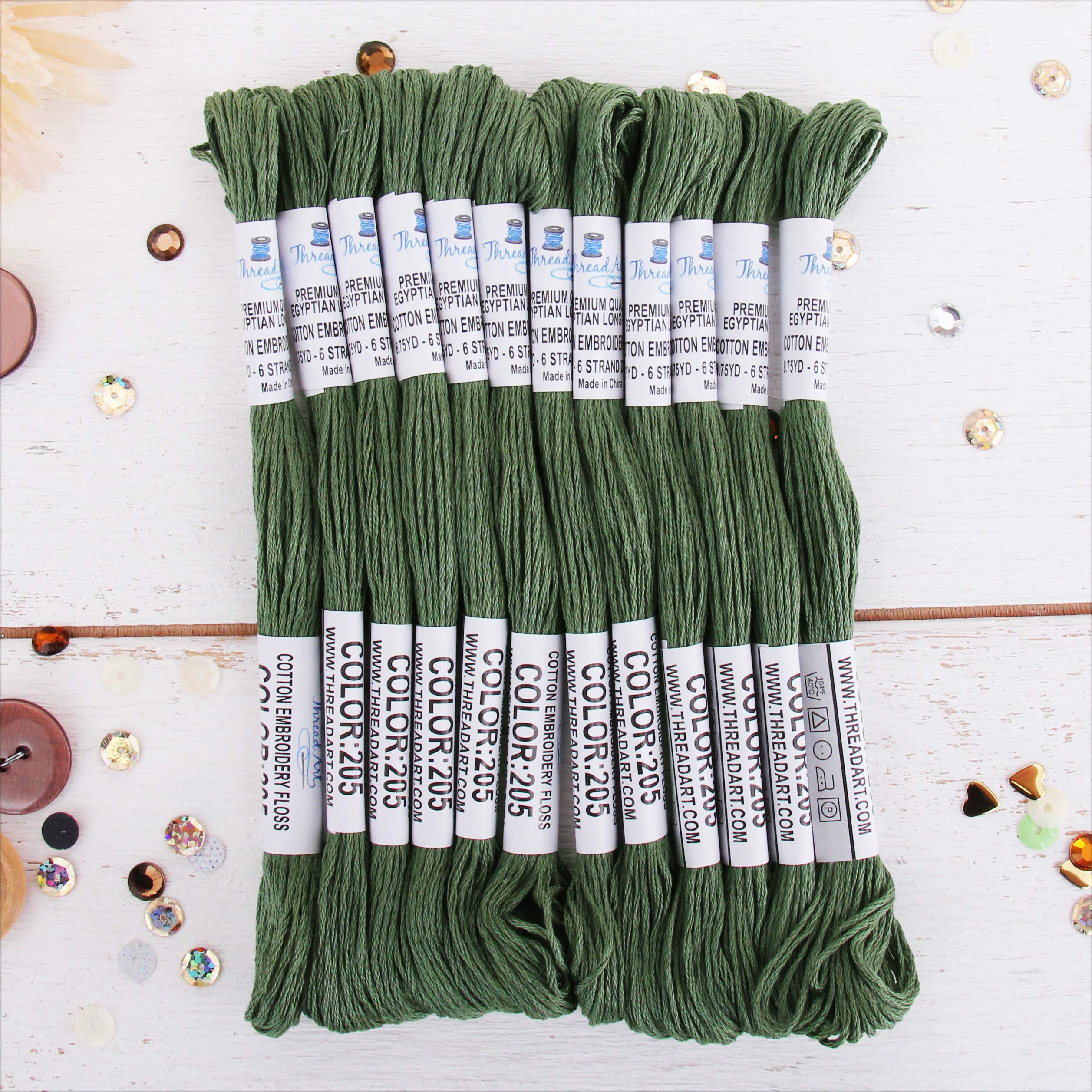 Photo 1 of 12 Skeins ThreadArt Premium Egyptian Long Fiber Cotton Embroidery Floss | Fern Green | 6 Strand Divisible Thread 8.75yds Each For Hand Embroidery, Friendship Bracelets, Cross stitch and Crafts