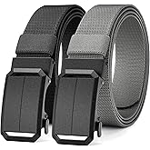 MILORDE Men's 2Pack Nylon Ratchet Belts, 1.38" Casual Web Click Belt for Jeans, Business Dress, Adjustable Trim to Fit