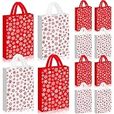 Thyle 48 Pcs Christmas Plastic Bag with Handle 13.8 x 9.8 x 2.4 Inch Bulk Reusable Christmas Shopping Bags Snowflake Treat Goodie Gift Bags for Xmas Party Favor Gift Wrapping Supplies and Business