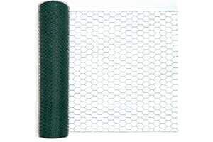 KICARI Chicken Wire 18 inch(W) x 100 ft(L), Anti-Rust Hexagonal Galvanized Metal Green Garden Wire Netting for Floral Arrangements, PVC Coated Chicken Wire Coop for Crafts Plant Protector Pet Rabbits Fencing