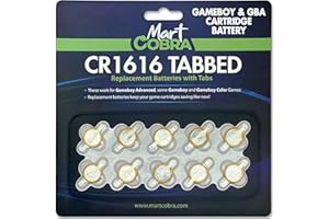 Mart Cobra CR1616 Batteries with Solder Tabs 10-Pack Gameboy Cartridge Batteries CR 1616 Battery Tabs Solder Color Gameboy Advance SP CR1616 3v Lithium Ion Replacement Battery Save Old Games Like New