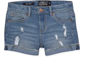 Lucky Brand Girls Cuffed Jean Shorts, Stretch Denim with 5 Pockets, Mid to High Rise Waist