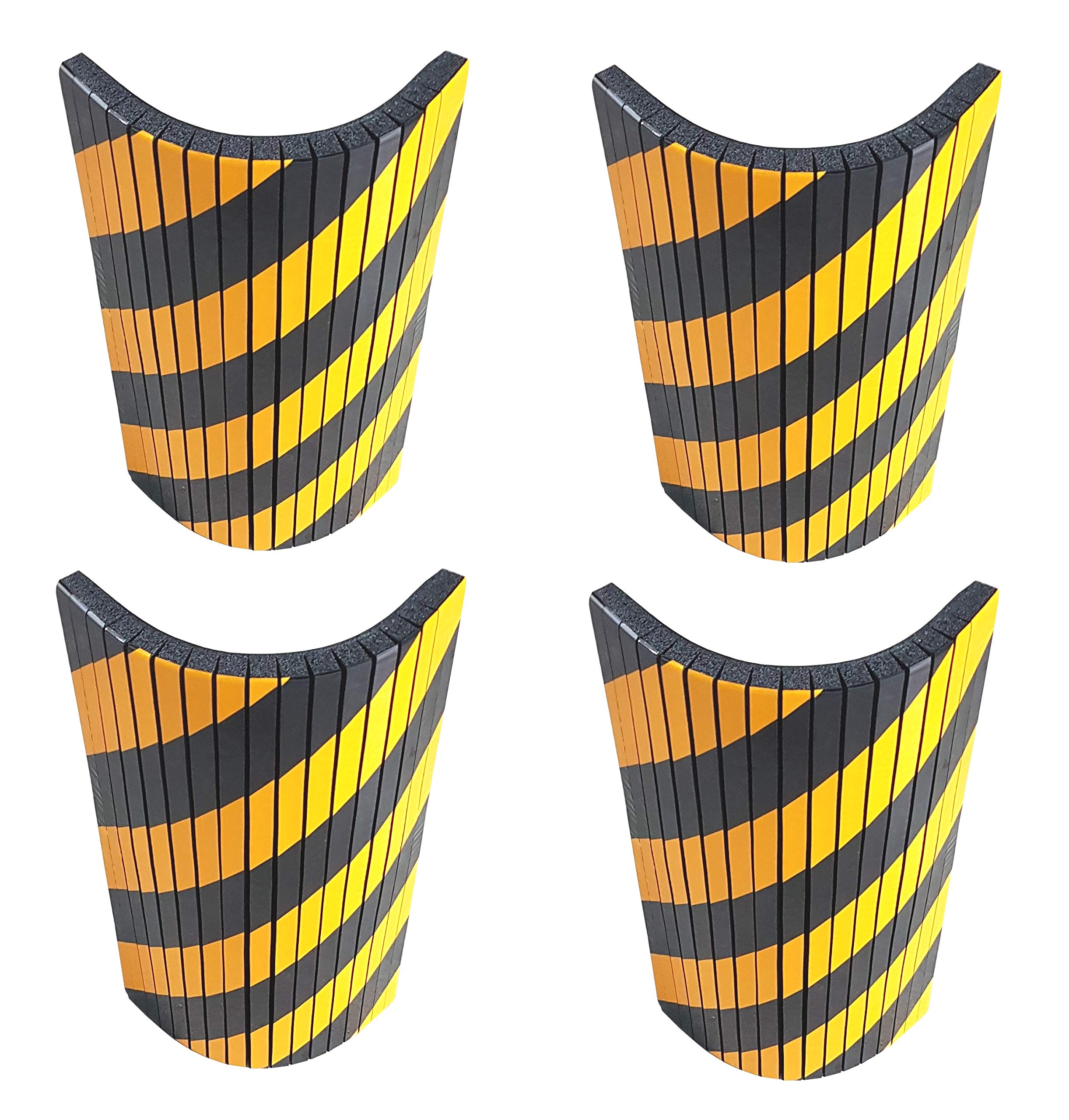 Self-Adhesive, Foam Wall Guard, to Protect Parking and Cars, 44x25x2 cm, Notched to Fit in Rounded Edges, with Reflective Strips Black Yellow (Pack of 4)