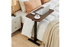 JYouHome Overbed Table with Hidden Wheels, Height Adjustable Medical Bed Table Hospital Bedside Table, 28" W x 16" D Rolling Laptop Standing Desk for Home & Office, Walnut Brown