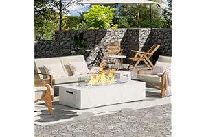 NAGA BAHNA NAGA HABNA 56 Inch Propane Fire Pit Table, Rectangle Outdoor Fire Table w Tank Table (50,000 BTU), 3 Piece Gas Fire Pit w Glass Wind Guard and Blue Fire Glass for Garden, Pool, Backyard
