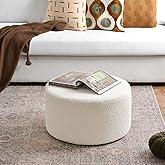 KINWELL Modern Round Boucle Upholstered Ottoman with Soft Padded Seat, Multi-Functional Sofa Footrest, Side Table, Extra Seat