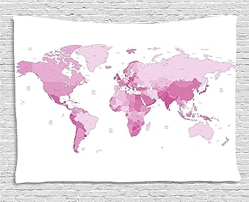 Lumière Rose Tapisserie Par Ambesonne Belle Carte Du Monde