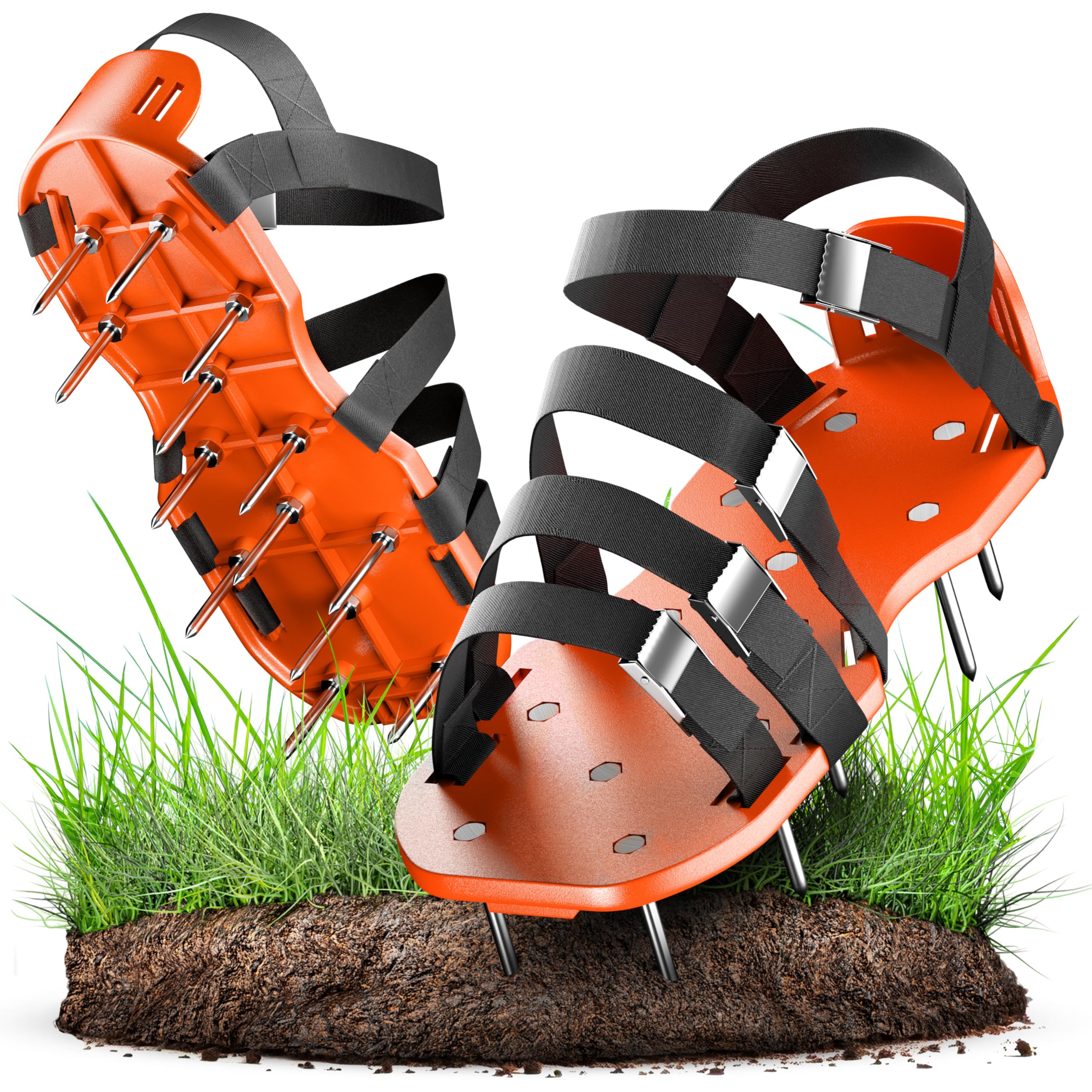 GRÜNTEK Lawn Aerator Shoes – Lawn Spike Aerator Sandals with 13 Steel Spikes (55 mm) | Aerating Shoes Lawn Tool with 4 Adjustable Straps | Manual Grass Aerator for Healthy Lawns