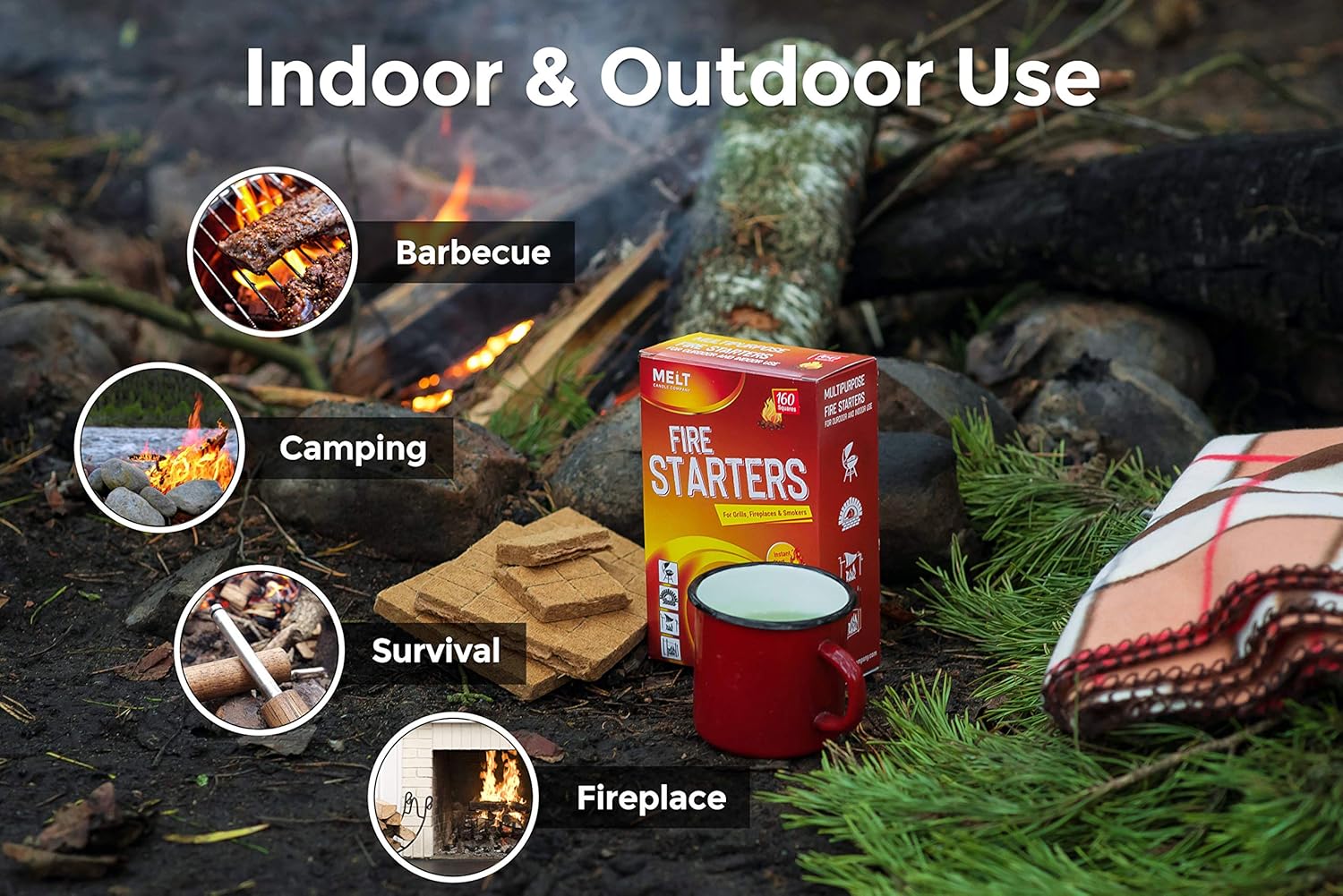 Fire Starters BIG PACK 160 Squares Charcoal Starter for Grills, Campfire, Fireplace, Firepits, Smokers.No flare ups & flavor. FireStarter for wood & pellet stove.Waterproof robust squares : Garden & Outdoor