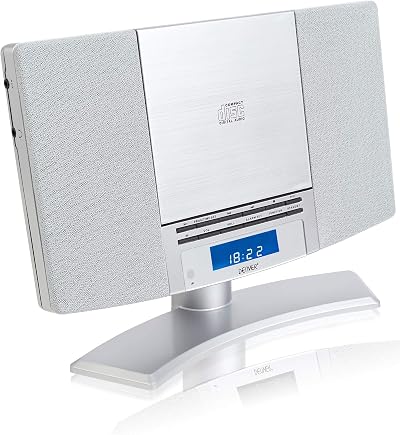 Denver CD Player with Speakers Wall Mount Desk Stand Alarm Clock Radio Silver