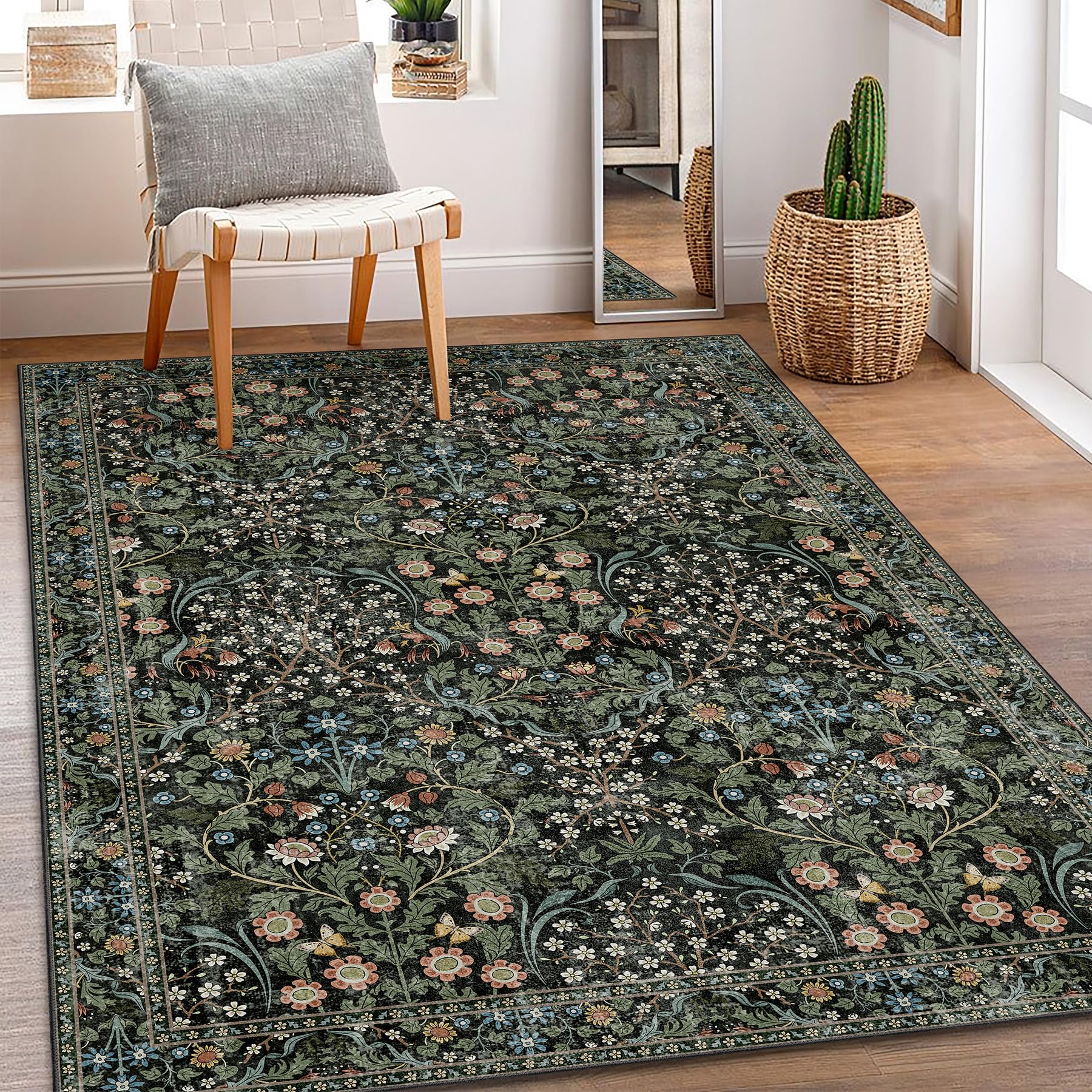 MUJOO 3x5 Rug Washable,Floral Area Rug for Bedroom Office Entryway ...