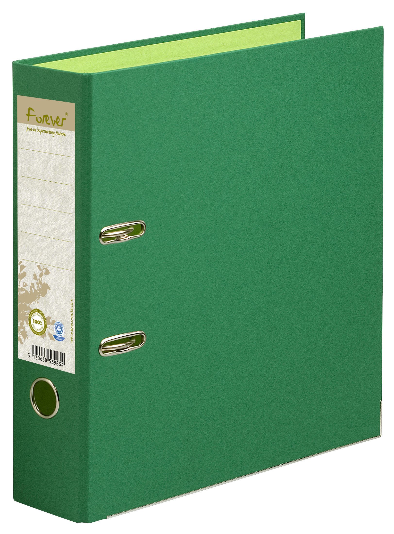 Exacompta - Ref 53983E - Forever Collection - Prem'Touch Lever Arch File - 320 x 290mm, Suitable for A4 Documents, 80mm Spine, 100% Recycled Paper - Dark Green