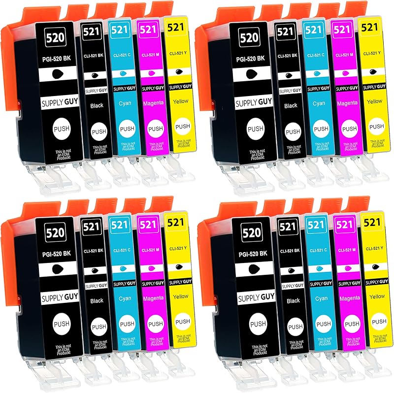 Supply Guy 20 Printer Cartridges PGI-520 CLI-521 for Canon Pixma IP4700 MP640