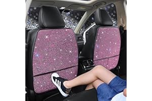 Pirador Bling Kick Mats for Car Seats with Pockets – Crystal Diamond Protectors for Girls & Women, Easy-to-Install Backseat Kick Mats with Storage & Sparkling Rhinestones Pink 2pcs