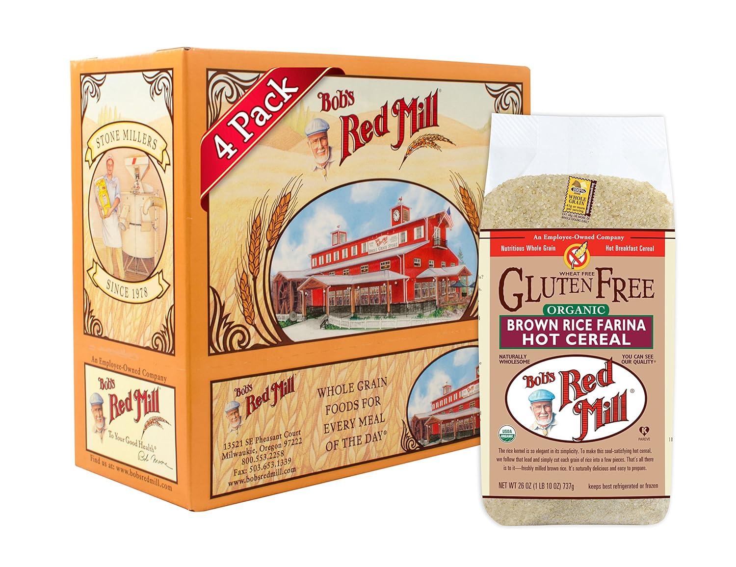 Bob's Red Mill Organic Brown Rice Farina Creamy Rice Hot Cereal, 26