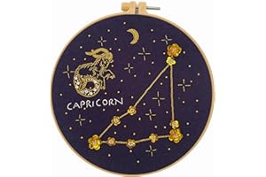 mozhijing Constellation Embroidery Kit for Adults with Stamped Pattern, Round Beads for Embroidery DIY Crafting,Cross Stitch Beginner Kits with Frame,Capricorn Embroidery Kit.