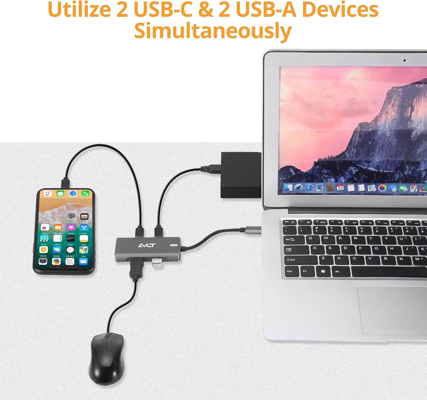 AVLT 4-Port USB 3.1 Gen 2 10G Hub - USB-A x2 USB-Cx2 - Portable USB-C Hub for MacBook Pro, iMac, iPad Pro, MacBook Air, Surface Pro, Pixel Slate, Galaxy Tab: Electronics