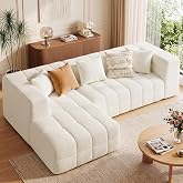 107" Cloud Sectional Couch with Chaise, Boneless Modular Sofa, Beige | L-Shaped, Deep Seat, 3 Throw Pillows, Chenille, No Assembly, Fits Living Room