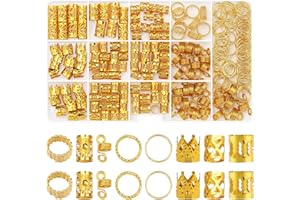 Sightor 262PCS Gold Jewelry for Braids, Dreadlock Beads Locs Accessories, Charms for Women, Adjustable Rings, Cuff, Beads Dec