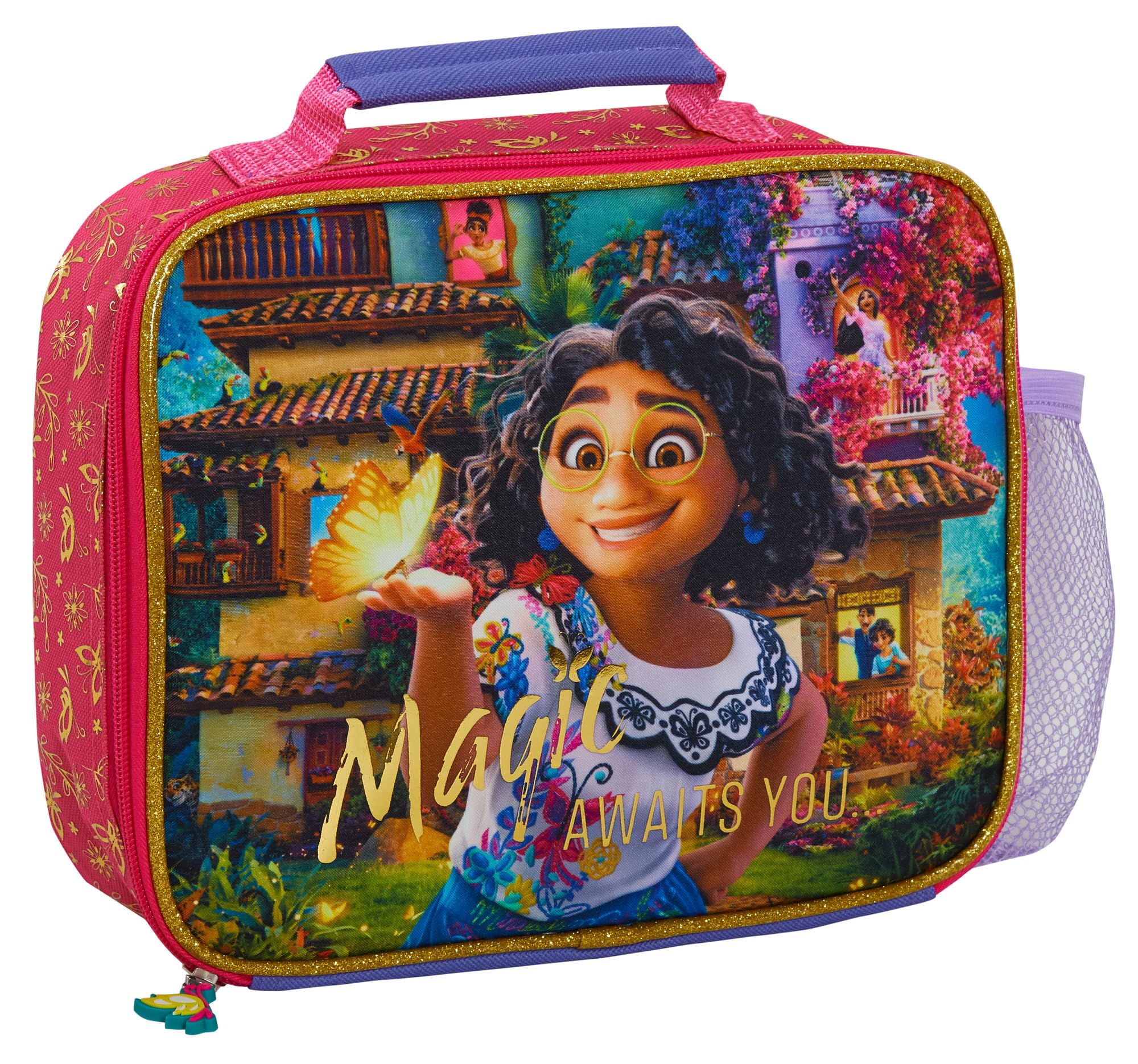 Disney Encanto Lunch Bag with Bottle Holder Girls School Lunchbox Insulated Cooler Bag