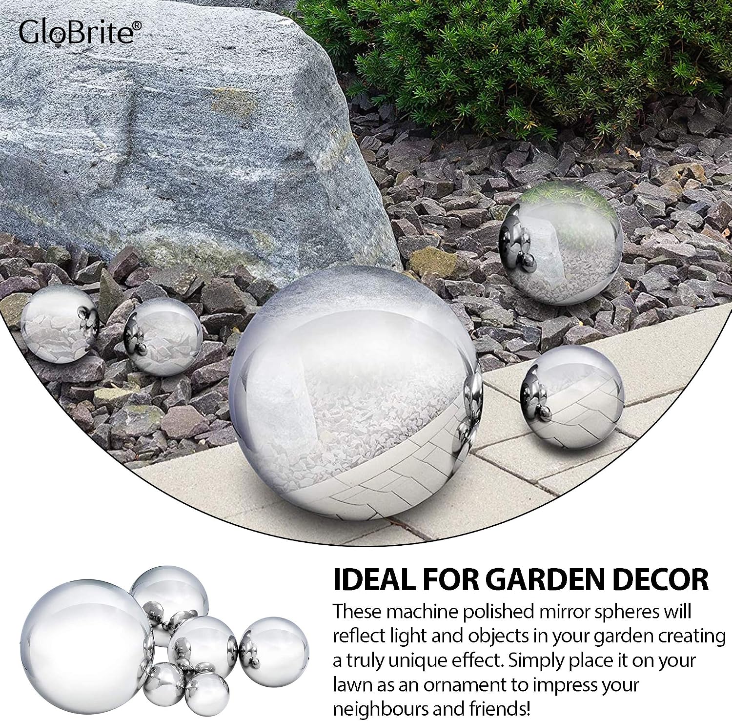 GloBrite 6 Pcs Stainless Steel Mirror Balls, 50-150mm Garden Ornaments Outdoor - Image 4