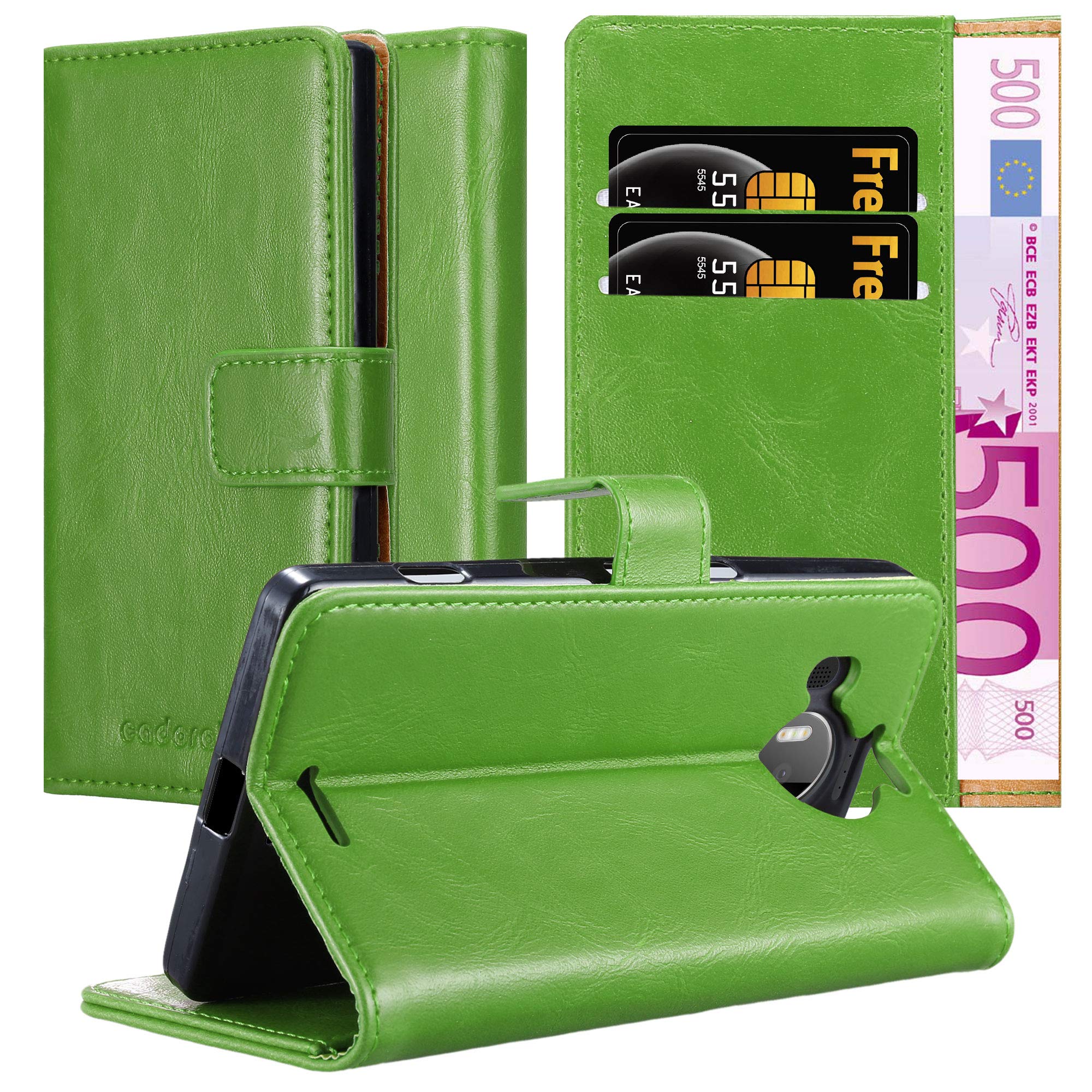 cadorabo Book Case works with Nokia Lumia 950 XL in GRASS GREEN - with Magnetic Closure, Stand Function and Card Slot - Wallet Etui Cover Pouch PU Leather Flip