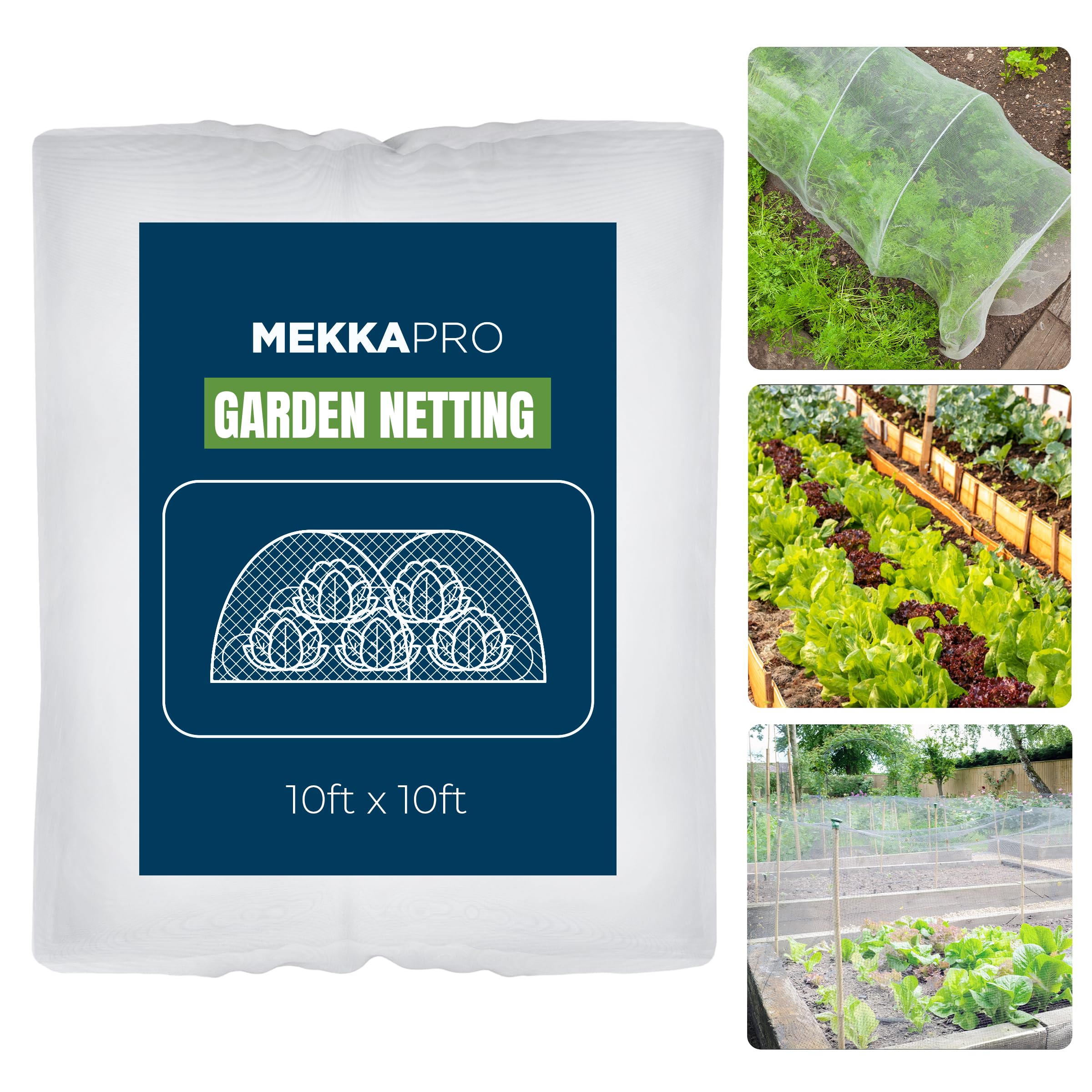 MEKKAPRO Large Garden Netting Pest Barrier, 10ft x 10ft (3m x 3m), Mosquito Netting for Garden, Fine Mesh Insect Netting for Garden Protection from Birds and Pests, Customizable Netting Plant Cover