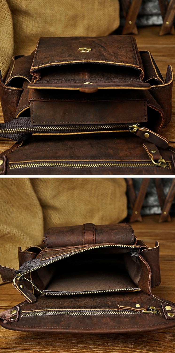 Le'aokuu Mens Genuine Leather Messenger Motorcycle Hip Bum Waist Pack Drop Leg Cross Over Thigh Bag 913-5 (0 913-5 Brown) - Image 5
