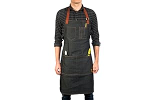 VULCAN WORKWEAR Vulcan Denim Workwear Apron - Workshop Gear with Pockets & Adjustable Neck Straps - Durable Multi-Use for Woodworking, Shop & More - One Size Fits All for Men & Women