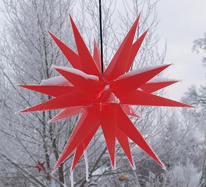 Melchior Outdoor II Rot, sehr stabiler 3D Außenstern Ø 60 cm, mit 20 Spitzen, inkl. 4 m Außenkabel / Weihnachtsstern, Advents