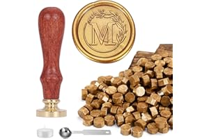 Yoption Letter Wax Seal Kit, Vintage Initial Alphabet M With Wreath Stamp and 120 Antique Gold Seal Beads
