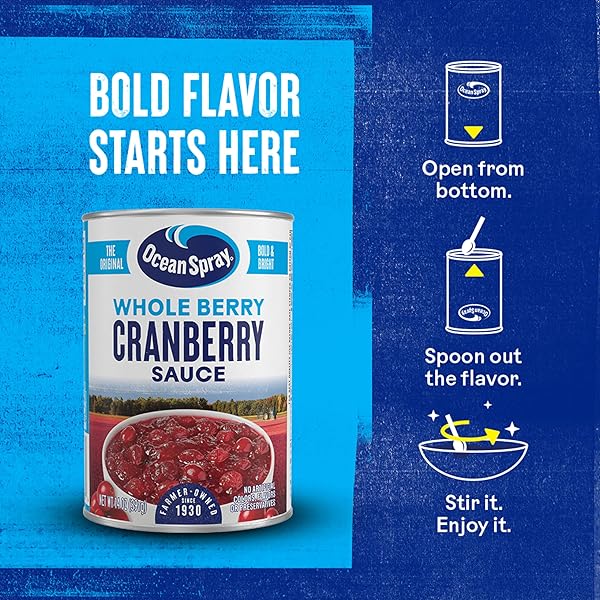 OCEAN SPRAY WHOLE CRANBERRY SAUCE, CANNED SIDE DISH, 14 OZ CAN (PACK OF 1)