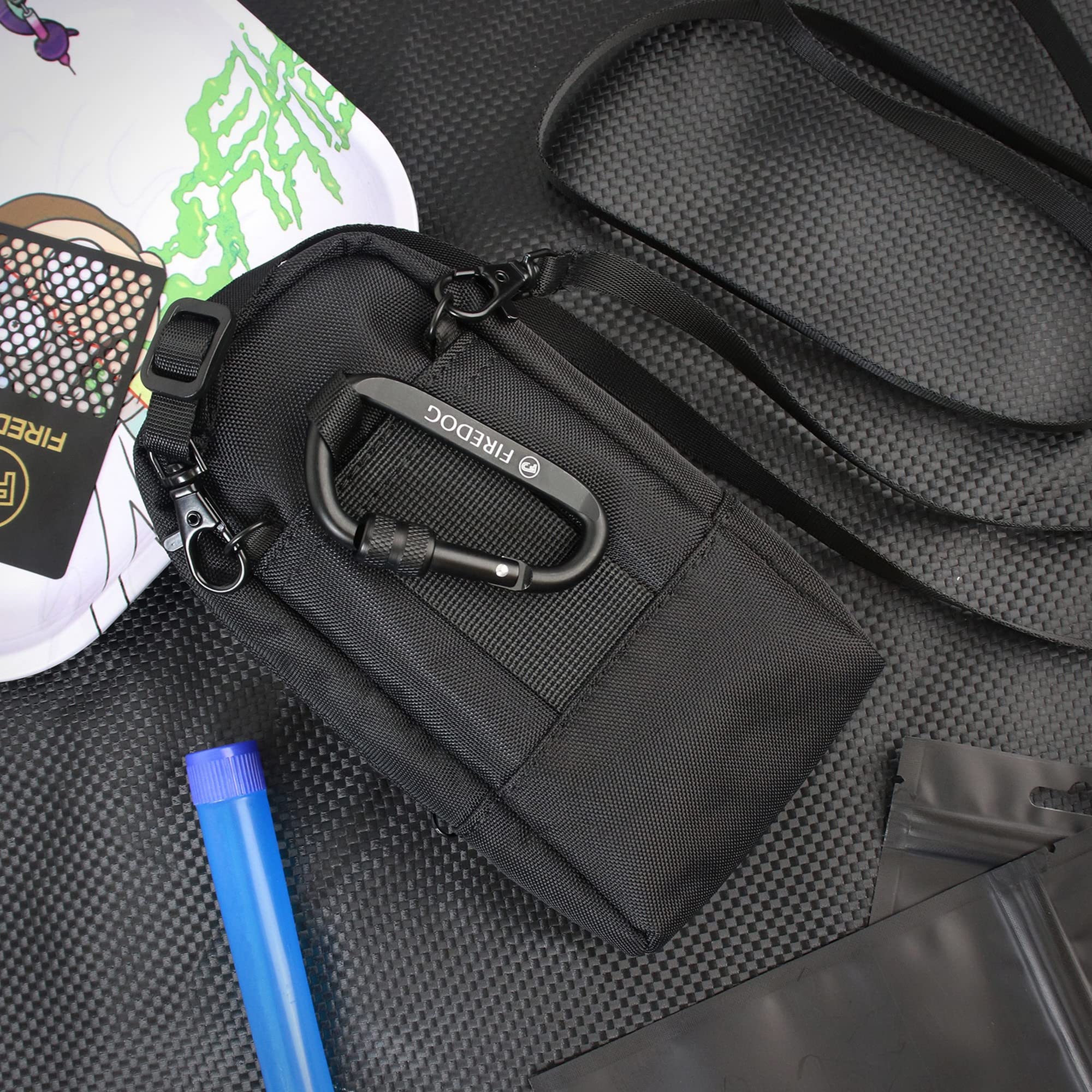 FIREDOG Smell Proof Bag, Odor Proof Pouch Dog Tested Mini Stash Crossbody Bags for Travel Storage (Black)