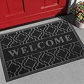 Yimobra Welcome Mat Outdoor Indoor, All-Weather Waterproof Front Door Mat Outside Entrance, Non-Slip Low Profile Porch Patio Doormat, 29.5x17, Black