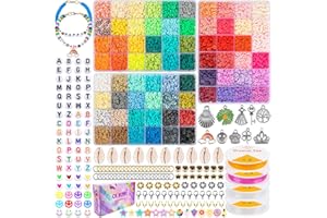 OLIKER 12600 Pcs Clay Beads for Bracelet Making Kit,72 Colors Flat Round Polymer Clay Beads Spacer Heishi Beads for Jewelry Making for Girls 8-12 with Pendant Charms Kit