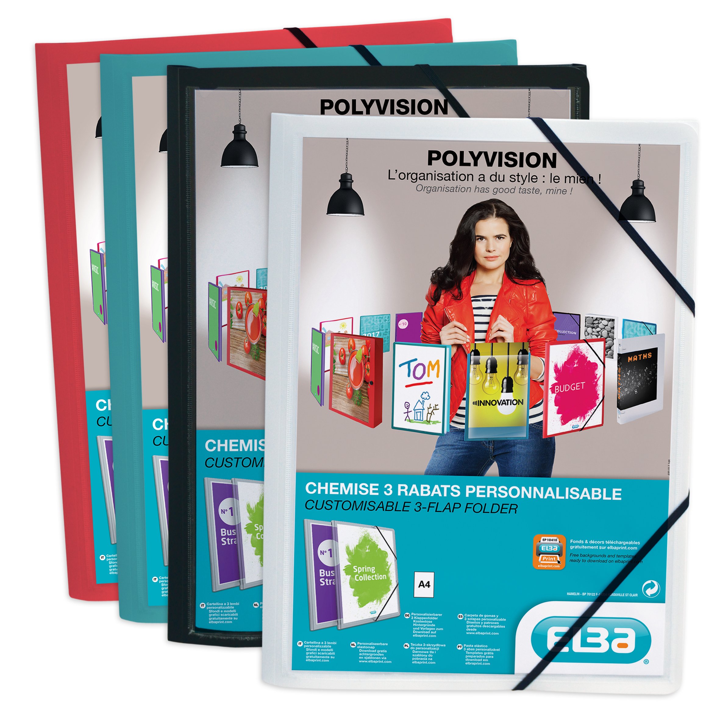 Elba Polyvision Elasticated Folder Customisable Polypropylene Opaque a4 Assorti (Couleur aléatoire)