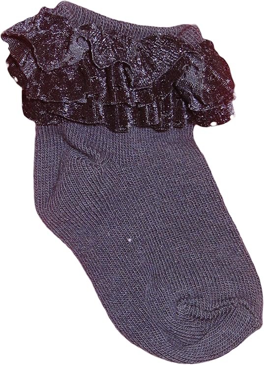 JRP Girls Dressy Punched Velvet Ruffled Sock (Navy 67