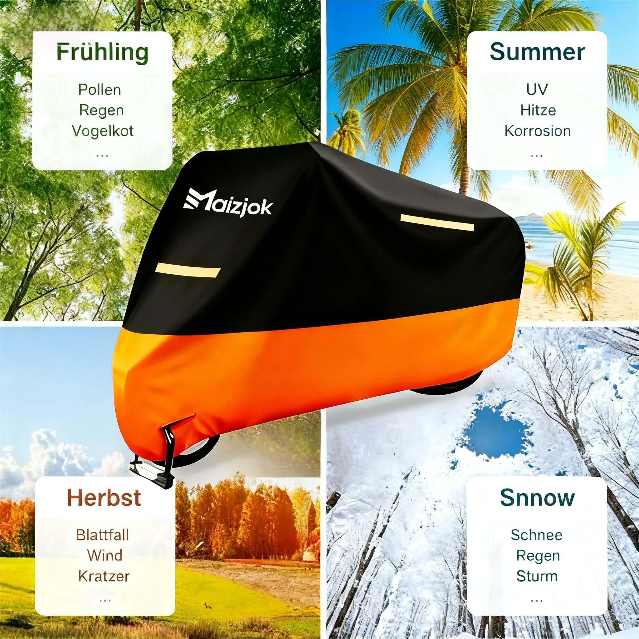 Maizjok Motorrad Abdeckplane Outdoor Motorradabdeckung Wasserdicht 210D Motorrad Garage Plane, Motorradplane Abdeckung Winterfest für Moped Roller Motor Enduro/Straßen 245x105x125cm - Test SEHR GUT 6