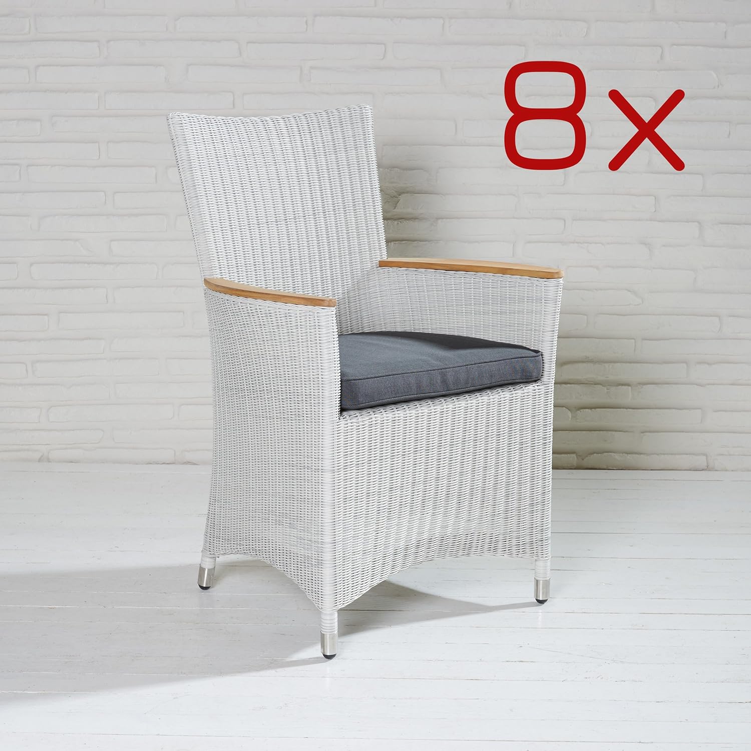 8 Gartensessel Poly Rattan Gartenstühle weiß Gartenmöbel Stuhl Set