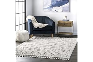 nuLOOM Ansley Moroccan Lattice Tassel Area Rug - 5x8 Area Rug Modern/Contemporary Light Grey/Off-White Rugs for Living Room Bedroom Dining Room Kitchen