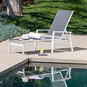 Hanover NAPLESCHS-W-Gry Naples Adjustable Chaise in Gray Sling and White Frame Outdoor Furniture
