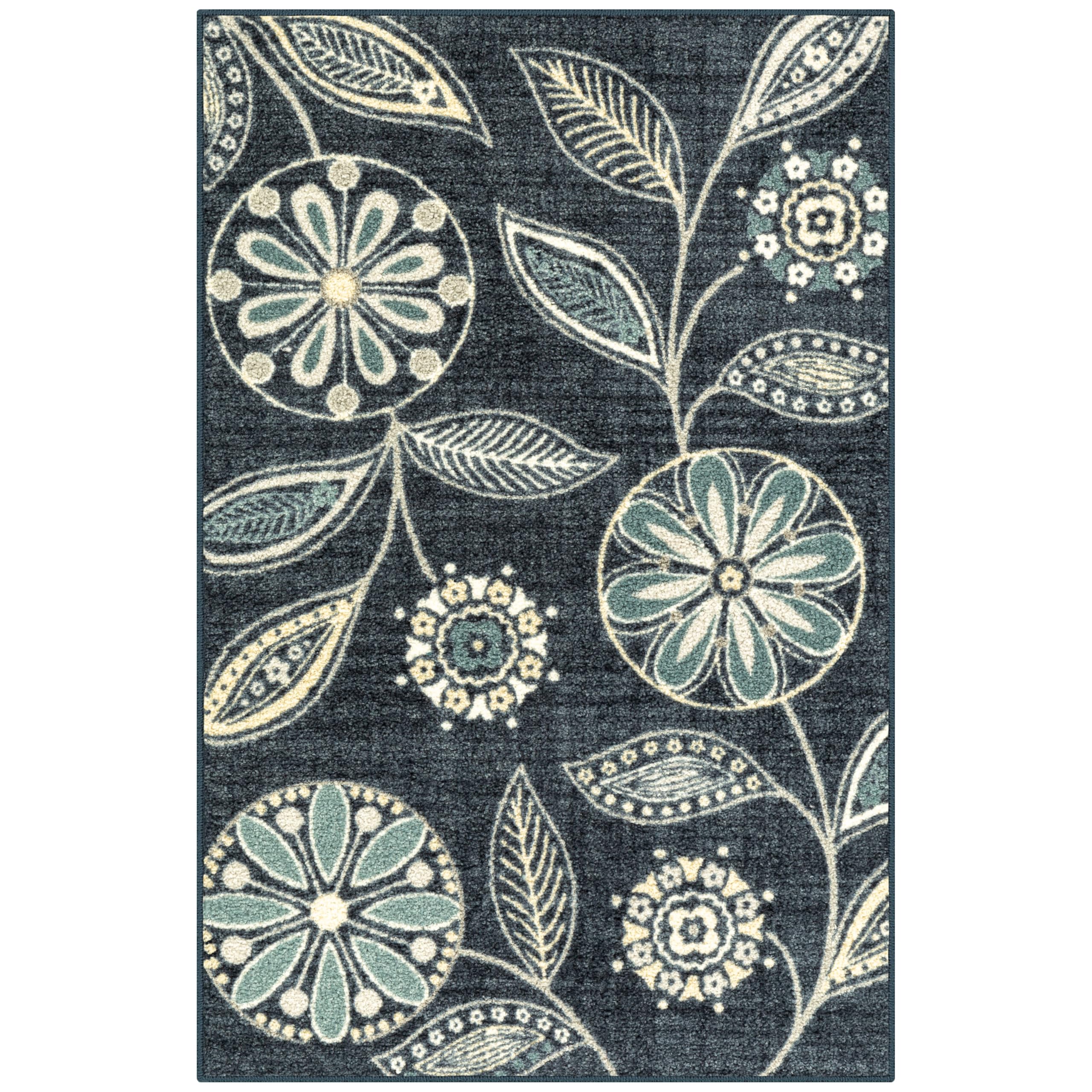 Maples Rugs Reggie Floral Kitchen Rugs Non Skid Accent Area Carpet [Made in USA], 2'6 x 3'10, Persian Blue