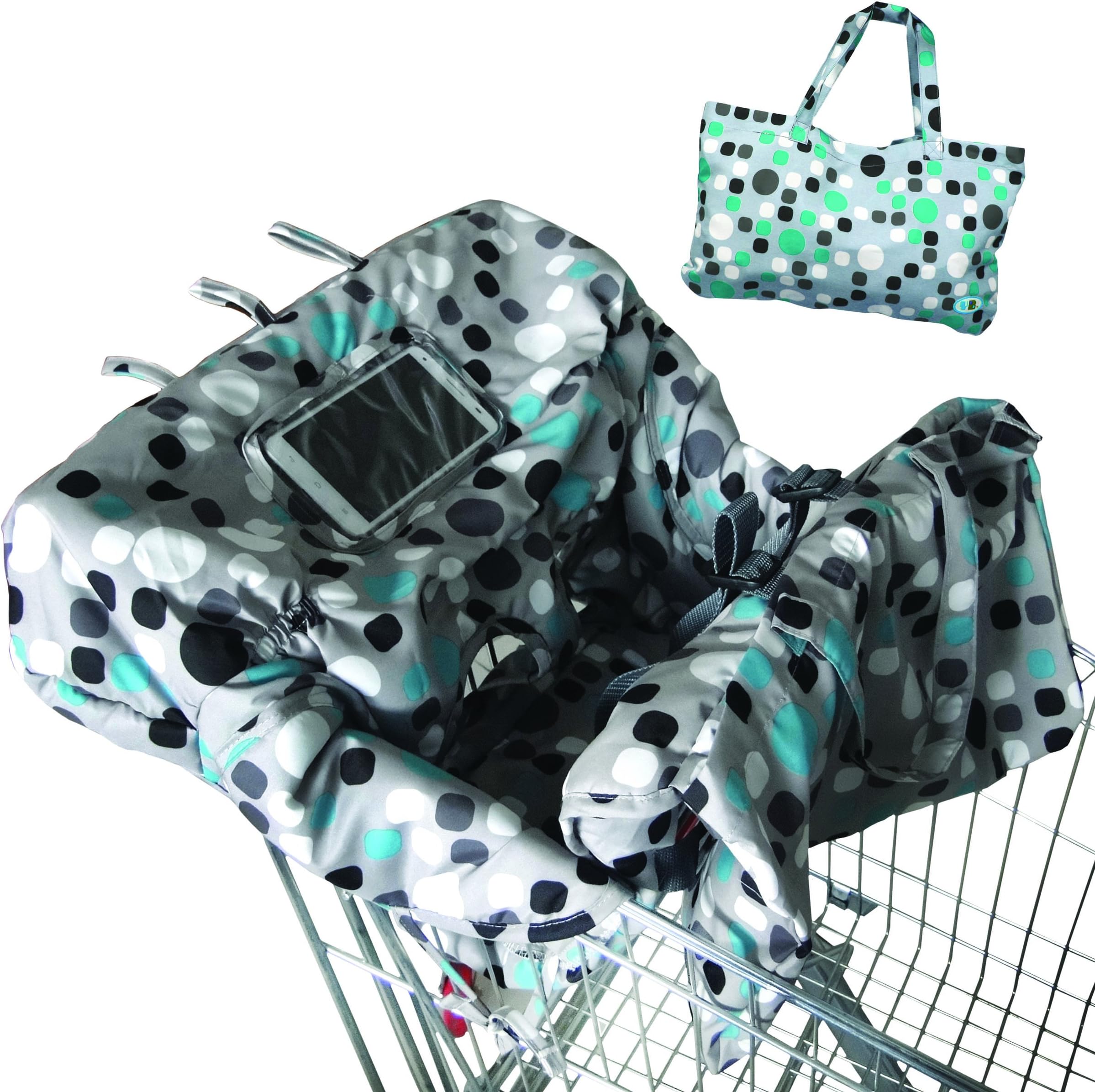 Qute Qids Baby Shopping Cart Cover with Clear Pocket for Smartphones - Adjustable Safety Harness - Large Pocket for Baby Products - Three Loops to Attach Your Grocery Cart Toy. Unisex Grocery Cover.