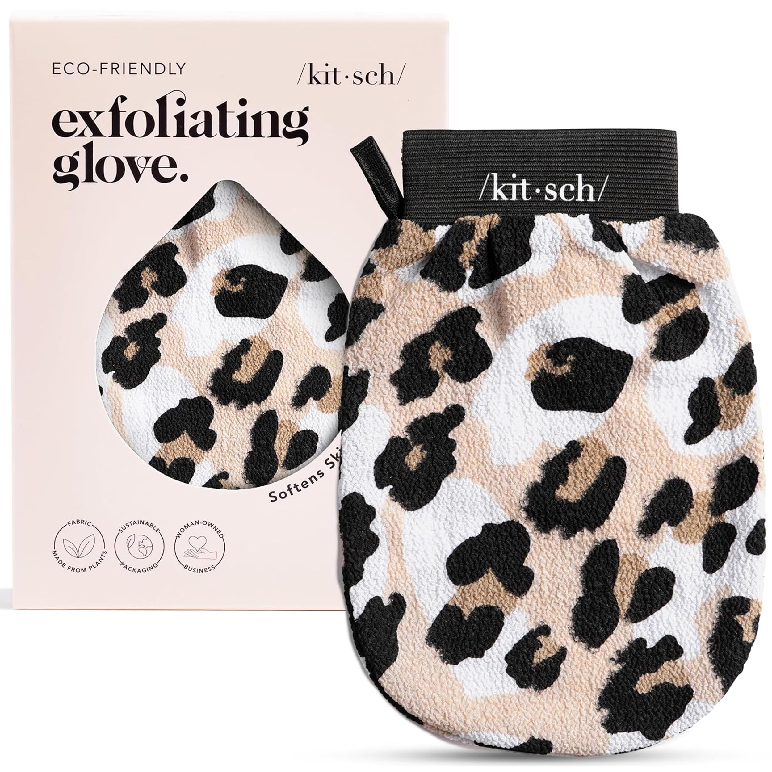 Kitsch Exfoliating Glove 1pc – Korean Exfoliating Mitt & Deep Exfoliating Body Scrubber for Shower, Bath | Body Exfoliator Glove, Dead Skin Remover | Skin Care for Smooth Skin - Leopard