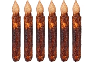 Lpraer 6Pack Real Wax Pillar Taper Candle Primitive Drip Candles Flameless Flickering LED Lights Dipped Battery Operated Halloween Decoration Set Party Festival Church Decor,Brown