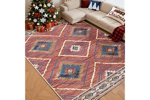 BESTSWEETIE Area Rug 8x10 Rug Machine Washable Non-Slip Low Pile Print Pattern Western Rug for Living Room Bedroom Entryway Tribal Series -Red/Orange