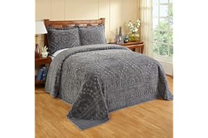 Better Trends King Size Bedspread 100% Cotton Chenille Coverlet Bedspreads, Soft Lightweight All Season Bedding, Gray Medallion Design 120" x 110"