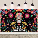 AIBIIN 7x5ft Day of The Dead Backdrop Mexican Fiesta Sugar Skull Marigold Flowers Photography Background Dia DE Los Muertos Birthday Party Decorations Supplies Banner Cake Table Photo Shoot Props