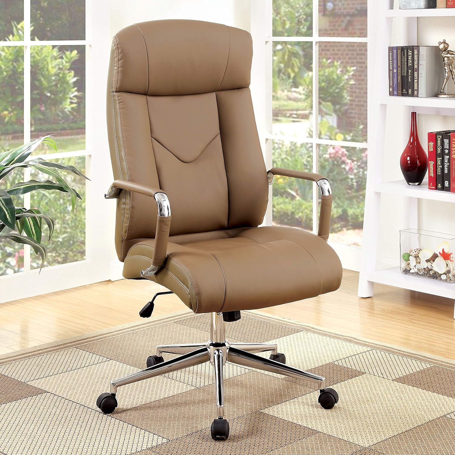 Contemporary Brown Faux Leather Office Chair Casual Classic